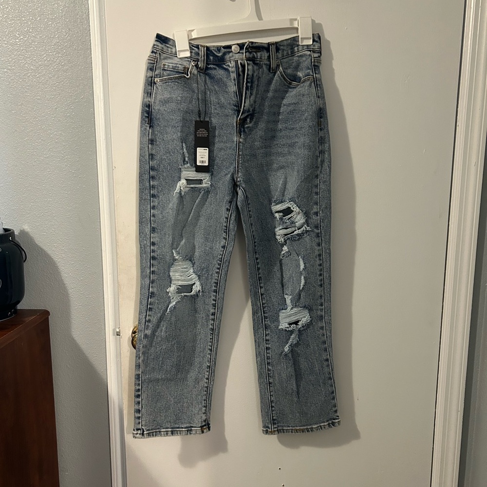Fashion Nova Light Blue Distressed Denim